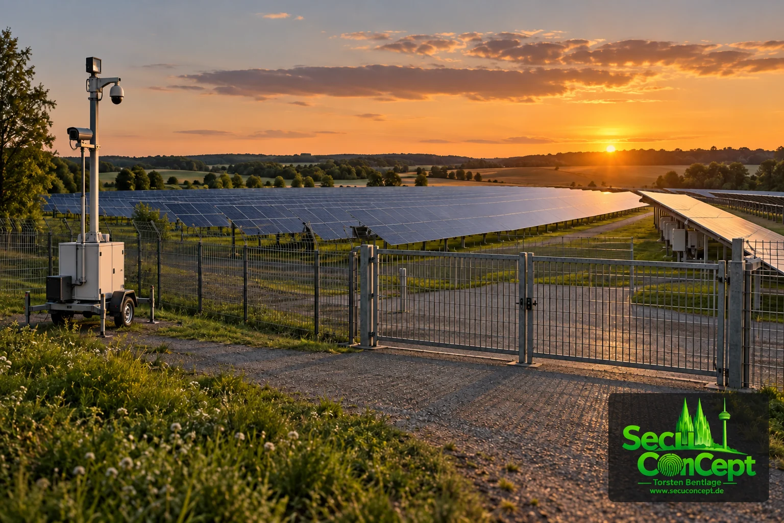 KI-Illustration zum fiktiven Beispiel Solarpark-Sicherheit