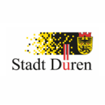 Logo der Stadt Düren mit Wappen und Schriftzug in Schwarz und Gelb.