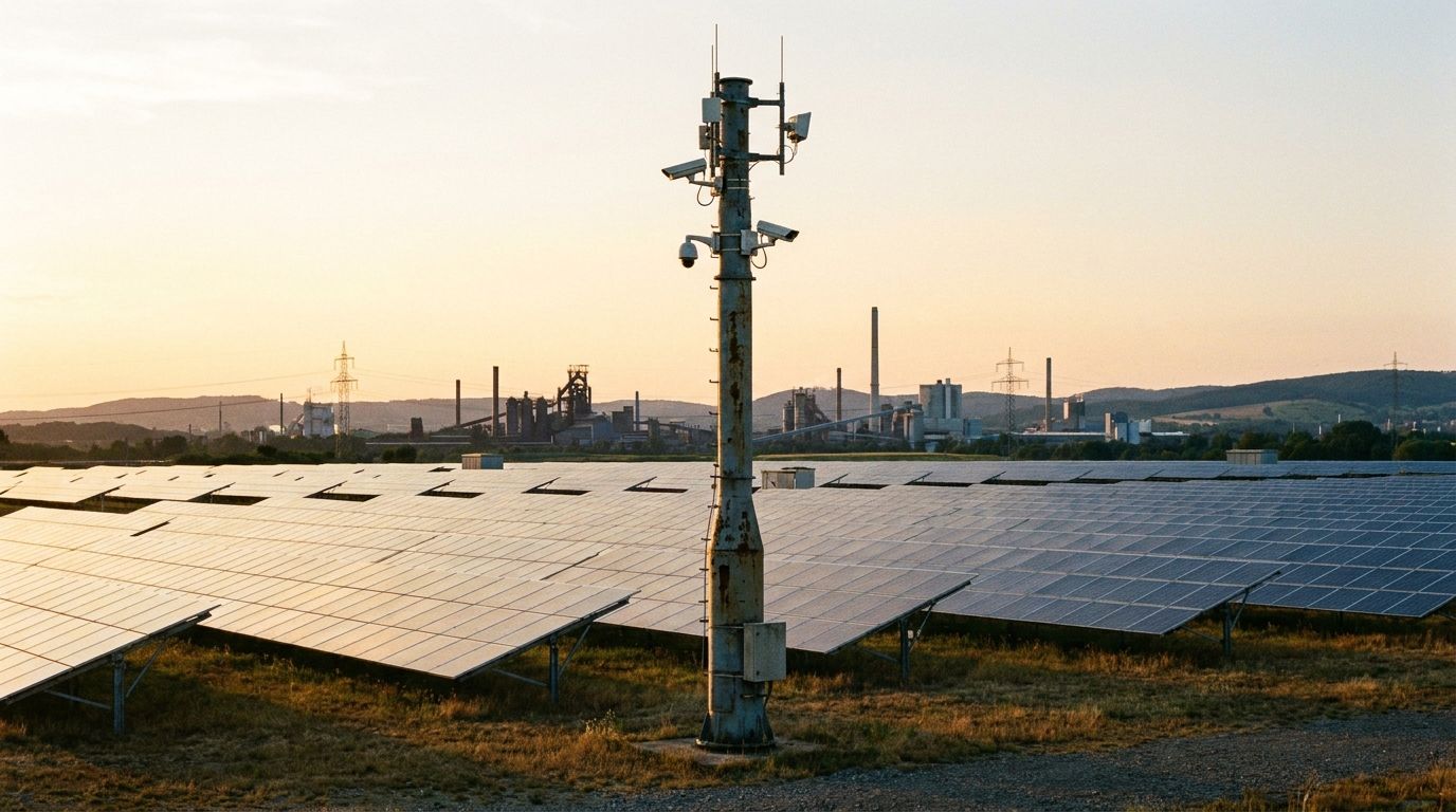 Kameraturm in einem Solarpark