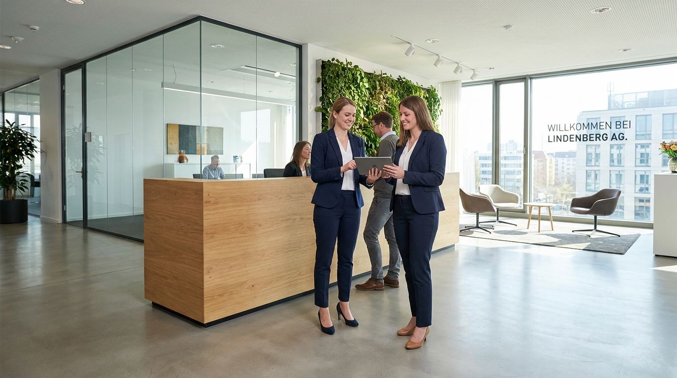 Moderner Unternehmens­empfang mit Sicherheits­personal