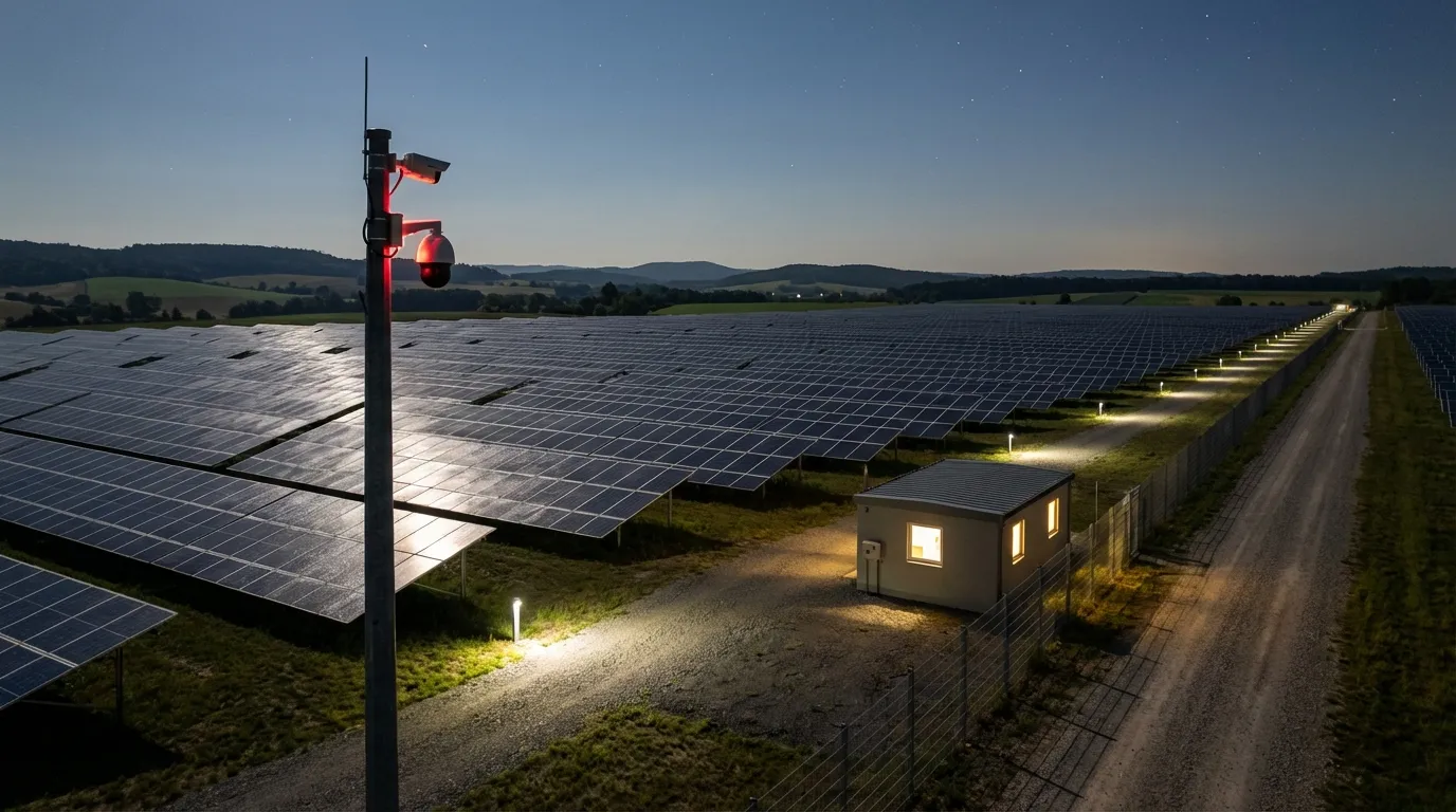 Überwachung eines Solarparks bei Nacht