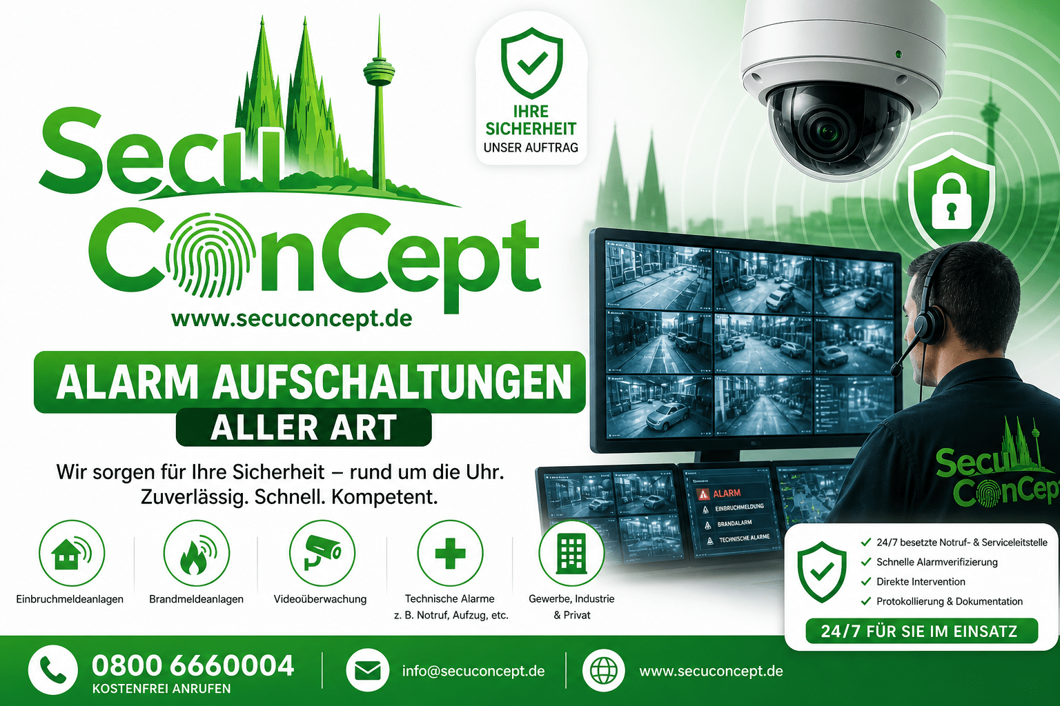 SecurConCept, Alarm Aufschaltungen, 24/7 Sicherheitsdienst, Leitstelle und Videokontrolle