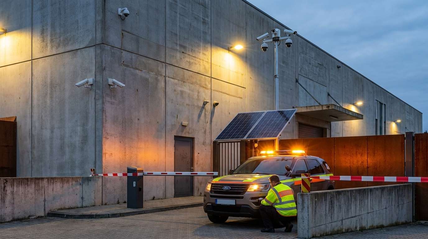 Leerstehendes Industriegebäude mit moderner Überwachungstechnik