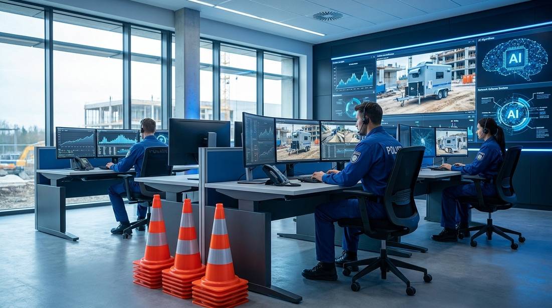 Moderne Sicherheitsleitstelle mit KI-Analyse