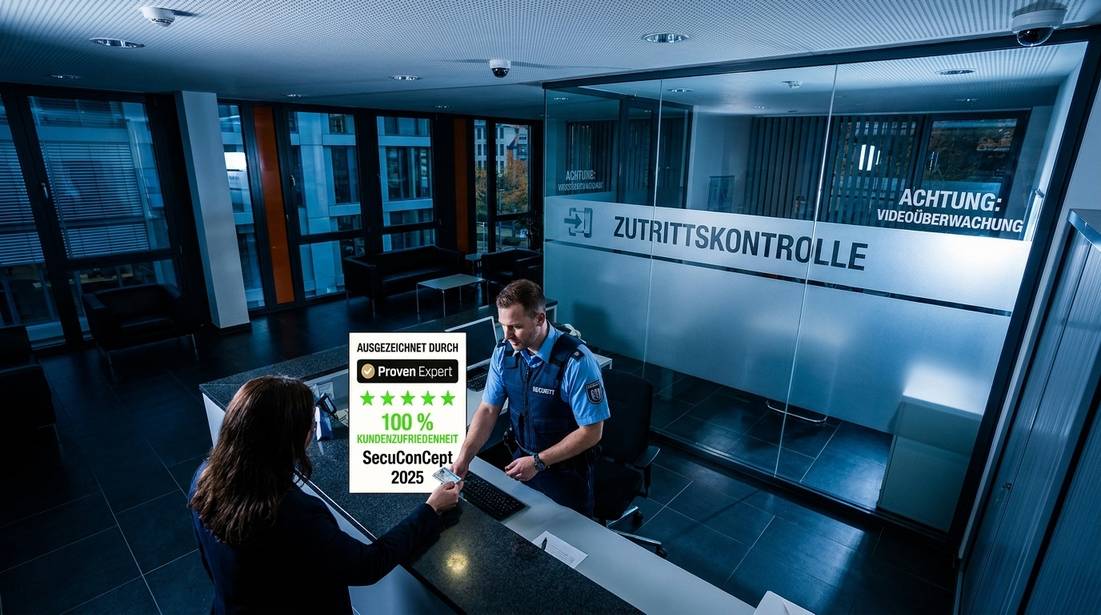Sicherheitsmitarbeiter vor moderner Industrieanlage