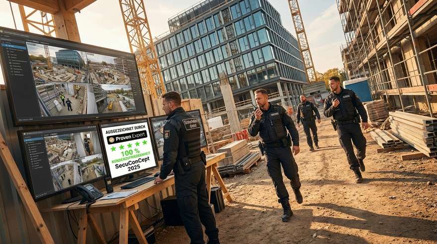 Moderner Sicherheitsdienst im Einsatz vor einem Unternehmensgebäude