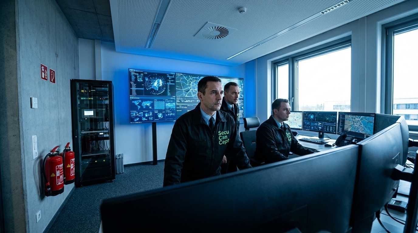 Moderne Leitstelle mit digitaler Sicherheitsüberwachung